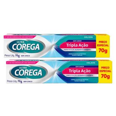 Imagem de Kit 2 Corega Ultra Creme Fixador de Dentadura Sem Sabor Tripla Ação Se