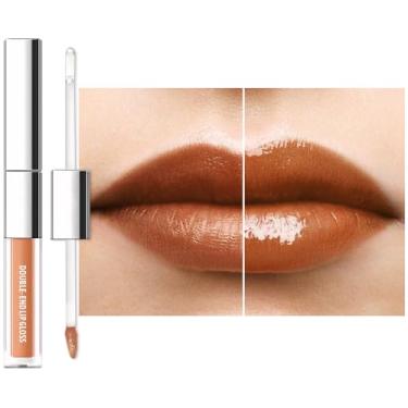 Imagem de HHLTOH Batom líquido fosco 2 em 1 e brilho labial transparente, à prova d'água de longa duração, à prova de manchas, mancha labial 24 horas, antiaderente e não desbota, maquiagem fosca vegana para