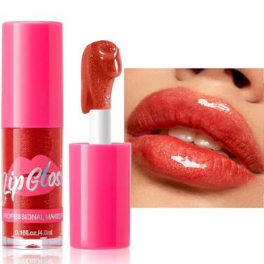 Imagem de Mefyhtune Lip Plumper Gloss Glitter Tinted Plumping Lip Gloss para mulheres Hidratante Longa Duração Brilho Hidratante Brilhante Não Aderente Brilho Labial (05# Rosa Nude)