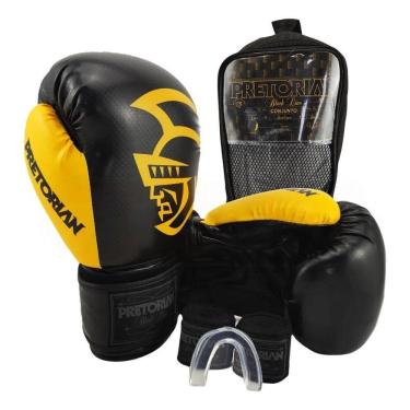 Imagem de 2X Kit Luva Muay Thai Pretorian Black Line + Bandagem + Buca