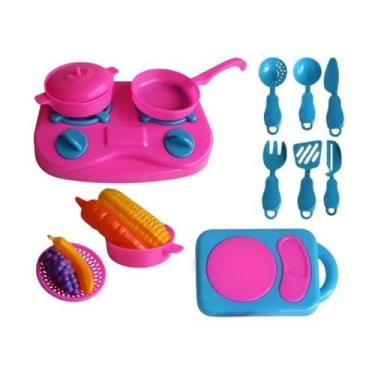 Imagem de Kit Cozinha Brinquedo Infantil Fogão Legumes Panelas Pratos - Toymaste