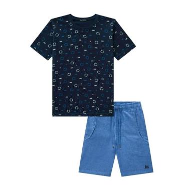 Imagem de Luc Boo Conjunto Camiseta e Bermuda com Elastano Azul-Masculino
