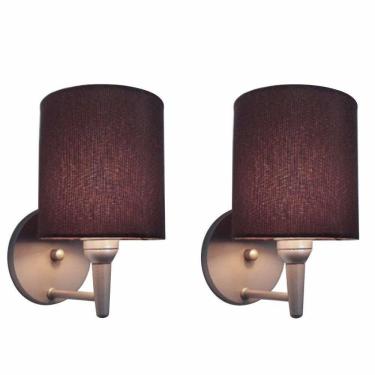 Imagem de Kit-2 Arandela Cilíndrica Md-2009 Base Cinza Cúpula Em Tecido 14x15cm Café - Bivolt