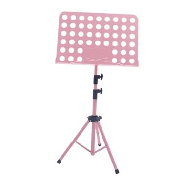 Imagem de MotiveTech Suporte para partituras com altura ajustável, suporte profissional dobrável para livros de música para músicos, guitarra, ukulele e violino, palco, Rosa