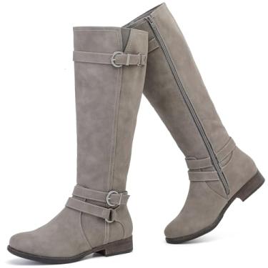 Imagem de Ruiee Botas femininas na altura do joelho – Botas de combate de equitação altas elegantes e confortáveis com fecho de zíper lateral para uso feminino no outono e inverno, Cinza PU 305, 37