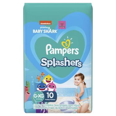 Imagem de Fralda Pampers Splashers para Nadar Baby Shark XG com 10 Unidades Descartáveis