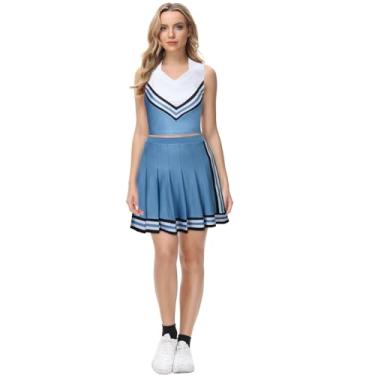 Imagem de FOTOLARE Cheerleader Uniform For Women Olivia Rodrigo Cosplay Girls Blue Tank Tops Pleated Skirt 2PCS Cheerleading Costumes (Small)