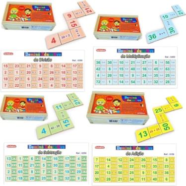 Imagem de Kit Dominó Educativo Operações Matemáticas (Adição, Subtração, Multiplicação e Divisão)