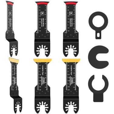 Imagem de WhSunVo Conjunto de 6 peças de lâminas de serra oscilante de 6 cm, lâmina multiferramenta oscilante de borda de arco bimetálico, lâminas de serra folheadas a titânio, lâmina de ferramenta oscilante