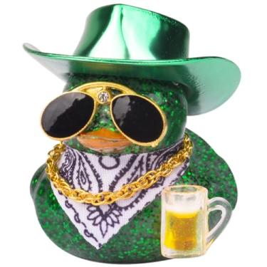 Imagem de MuMyer Decoração de painel de carro de pato de borracha colorida, ornamentos de patos de carro com mini chapéu de caubói colar de óculos de sol