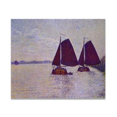 Imagem de Barcaça no rio Théo van Rysselberghe: Impressão em tela neoimpressionista belga chave 20 x 24 cm sem moldura