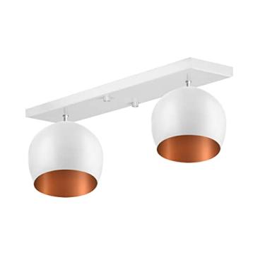 Imagem de Lustre Plafon Bola 15 cm Retangular Duplo Branco com Cobre