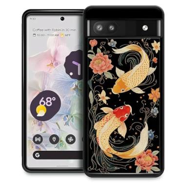 Imagem de CARLOCA Capa compatível com o Google Pixel 6A para meninas à prova de choque antiarranhões capa traseira de policarbonato rígido estética padrão flores redemoinho água dourado koi peixe natação