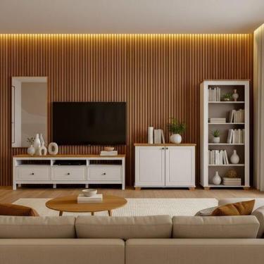 Imagem de Conjunto 4 Peças Rack, Estante, Armário e Espelho Madeira Maciça Anand