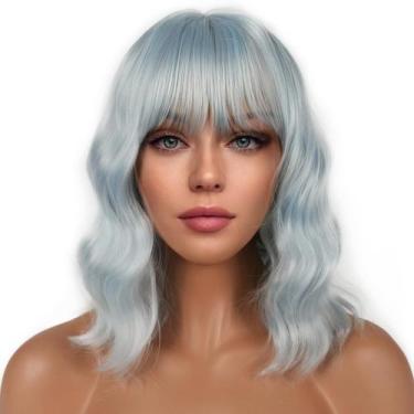 Imagem de Peruca LANCAINI Short Bob com franja solta, ondulada, azul sintético