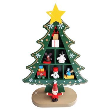 Imagem de Árvore Natal Em Madeira Papai Noel E Boneco Neve Decoração