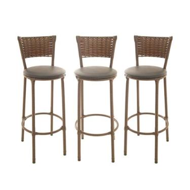 Imagem de KIT 3 Banquetas Alta Encapada Junco ARGILA Area de Lazer Cozinha Balcã