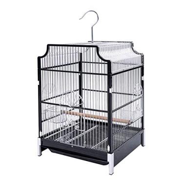 Imagem de zxb-shop Gaiola de pássaro grande de ferro forjado gaiola de pássaro com suporte de rolamento para periquito, canário, pedaço, papagaio, gaiola de pássaro de viagem ninho de pássaro (cor: branco)