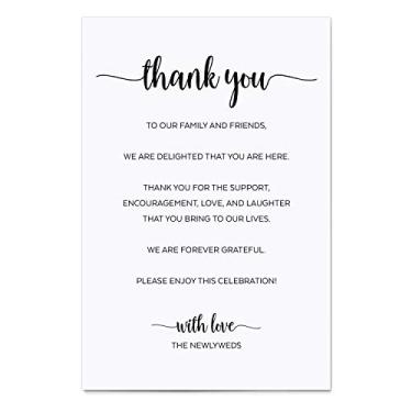 Imagem de 321Done Thank You Placecards for Wedding (conjunto de 50) Cartões grandes de mesa de 10 x 15 cm - Feito nos EUA - Elegante preto e branco - Script minimalista