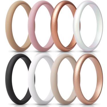 Imagem de ThunderFit Anel feminino fino e empilhável de silicone, alianças de casamento de silicone, 2,5 mm de largura e 2 mm de espessura, pacote variado 1-12, 7.5 - 8 (18.2mm), Silicone, Sem pedra preciosa