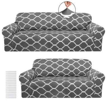 Imagem de Peryiter Conjunto de 2 capas de sofá para sala de estar, protetor de móveis, sofá e sofás, poltrona, poltrona, protetor de móveis, elástico, sem rugas (cinza escuro)