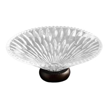 Imagem de Generic Tigela de frutas de vidro transparente com suporte de madeira, bandeja decorativa para, nozes e vegetais para banheiro, hotel e casa, Formato de Folha