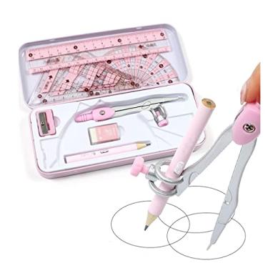 Imagem de Bússola geométrica conjunto de 8 peças de bússola matemática com caixa de armazenamento de metal conjunto de geometria para a escola bússolas gráficas regras lápis transportador bússola de desenho