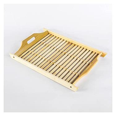 Imagem de URGDWEKJY Bandeja de servir e travessa, prato redondo de madeira com alça, bandeja de lanche, bandeja de café da manhã, elegante decoração de casa de fazenda palete (grande)