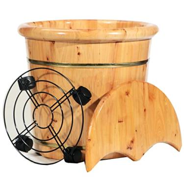 Imagem de Balde de madeira para banho de pés com roda universal lavatório doméstico para banho de pés, massagem, spa, sauna, imersão, balde de madeira para pés B (B)