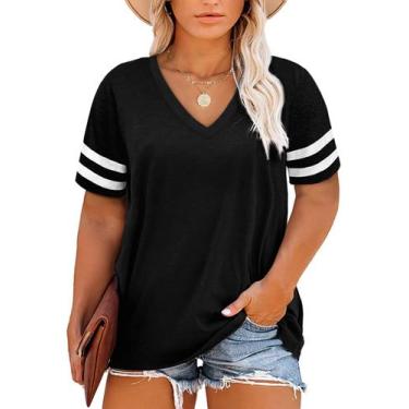 Imagem de Blusa feminina Happy Sailed plus size listrada com decote em V preta