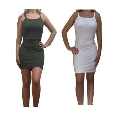 Imagem de KIT C/2 Vestidos Alcinha Canelado - Emporio J, Militar, Branco, Unico