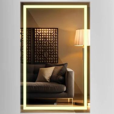 Imagem de Espelho Jateado Vertical Retangular Led Touch Decorativo De Parede Cor Do Led Quente Tamanho 70x50