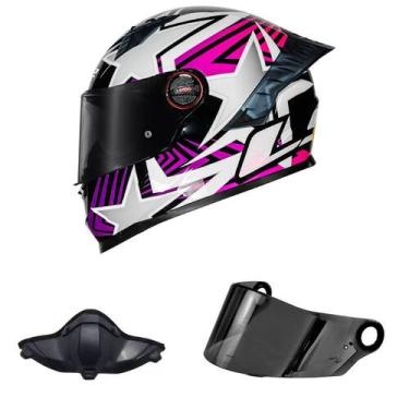 Imagem de Capacete LS2 FF358 Pro Estellar Preto Branco e Rosa Mais Viseira Fumê 