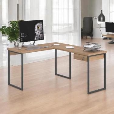 Imagem de Mesa Home Office Escrivaninha L Shine Montana com Gaveteiro - Mobiliar