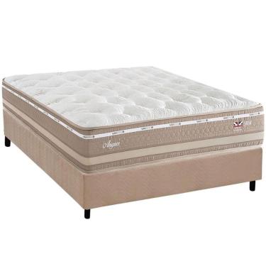 Imagem de Cama Box Casal: Colchão Molas Ensacadas Herval Maxspring Angres + Base Crc Suede Clean (138x188)
