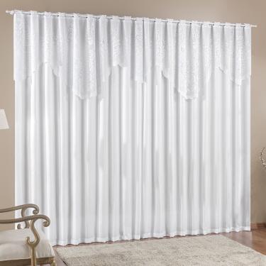 Imagem de Cortina  Nicole 3 Metros Branca Tecido Microfibra Com Renda Floral Sala Quarto