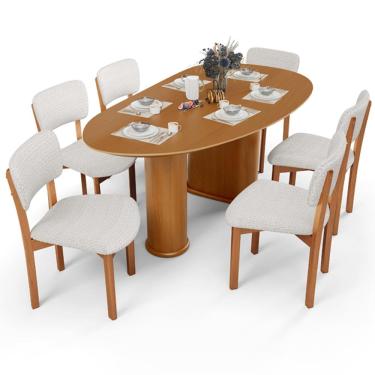 Imagem de Mesa Para Sala de Jantar Ourense com 06 Cadeiras Sala de Jantar Dara L02 Bouclê Cru - Lyam Decor