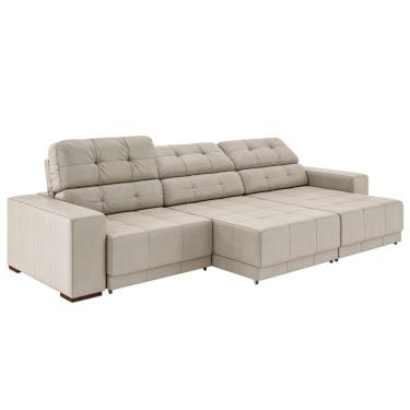 Imagem de Sofá Sala de Estar Retrátil e Reclinável 5 Lugares Lisboa 350cm Off White Couro - Gran Belo