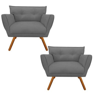 Imagem de Kit 2 Poltronas Anitta Suede Grafite Pés Palito Castanho - D'Rossi