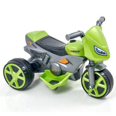 Imagem de Moto Infantil Eletrica 6V Verde Metálico Triciclo Recarregável Com Bat