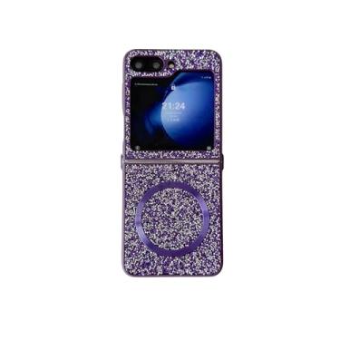 Imagem de Capa protetora para Galaxy Z Flip6 TPU com bordas macias magnéticas brilhantes e toque de diamante (para Galaxy Z Flip6/roxa)