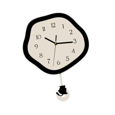 Imagem de Baoblaze Relógio de parede de gato, decoração para casa, desenho animado simples, ornamento exclusivo, relógio de parede decorativo para sala de estar, quarto, Branco