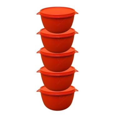 Imagem de Potes Plásticos Bowl 500 ml Redondos Com Tampa BPA Free Marmitas Para Cozinha (Kit 5 Potes - VERMELHO)