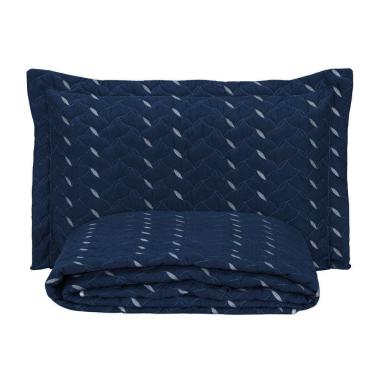 Imagem de Cobre Leito Bordado 400 Fios Heitor Solteiro 100% Poliéster - Azul Marinho