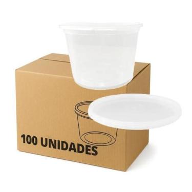 Imagem de Pote Tampa Lacre Para Freezer Microondas 450ml Kit com 100 Unidades - 