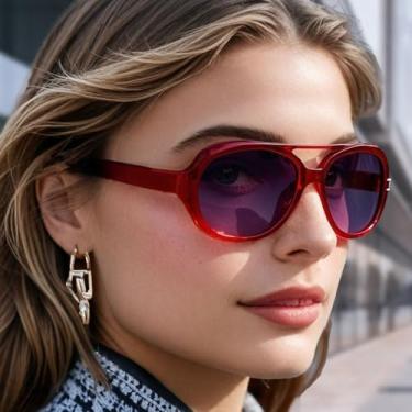 Imagem de Óculos de sol aviador polarizados, óculos de sol modernos com proteção solar, ponte dupla, retrô, vintage, aviadores, Vermelho