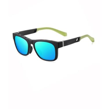 Imagem de Óculos de sol esportivos masculinos polidos, quadrados, estilosos, óculos escuros, corrida, pesca, golfe, SY6061, Armação preta | Lente espelhada verde