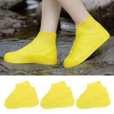 Imagem de 1 par de capas de sapato impermeáveis para chuva, sapatos antiderrapantes reutilizáveis com design de tornozelo alto, protetores de bota, Amarelo, X-Large Women/Large Men