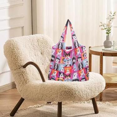 Imagem de Sacola de compras reutilizável dobrável no bolso, sacola ecológica à prova d'água e lavável na máquina, bolsa reciclada compacta para mantimentos diários, viagens, produtos e armazenamento de filhotes