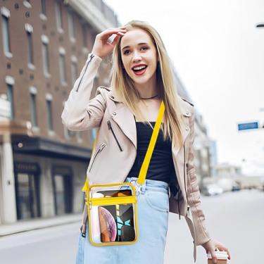 Imagem de Bolsa transparente para eventos de estádio bolsas transparentes para mulheres bolsa carteiro transversal, Amarelo, F, Casual